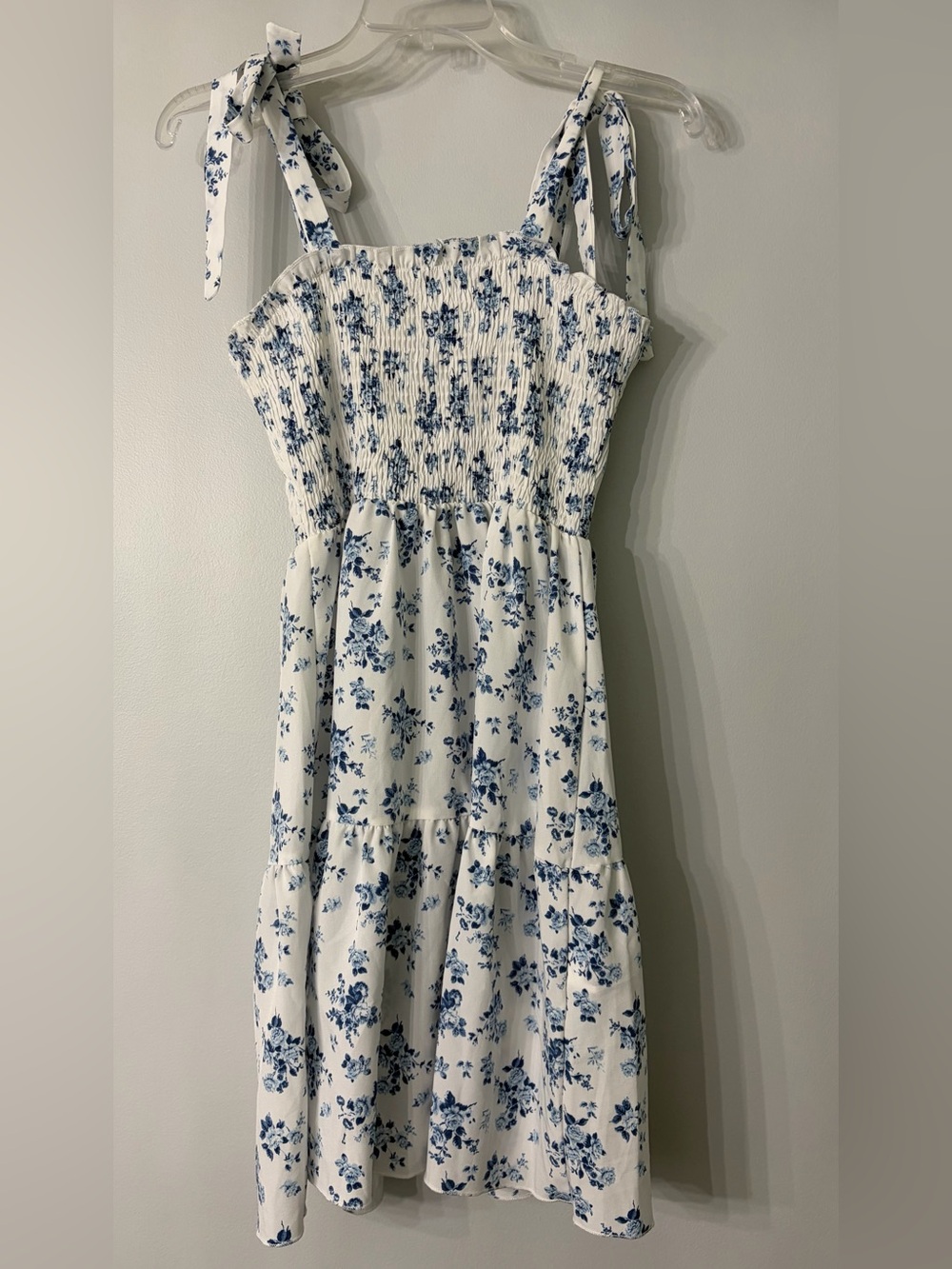 SHEIN White Dress with Blue Floral Motif